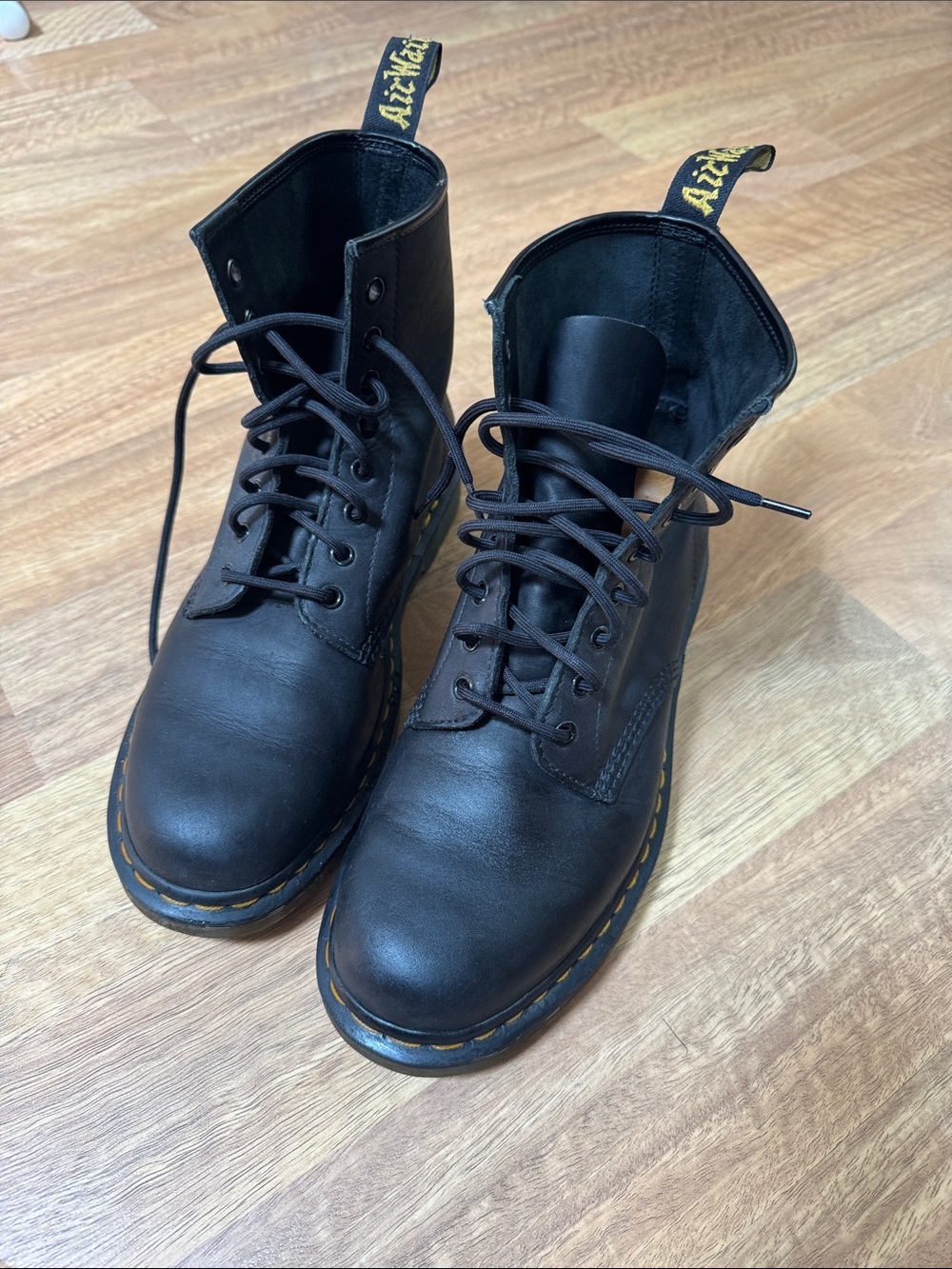 Dr. Martens Black Leather Lace-Up Boots with Amber Outsole